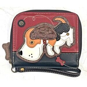 New‎ Chala Beagle Puppy Dog Zippered Around Wallet Faux Leather Wristlet Charm